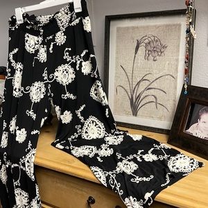 Black w/ cream “flocked” design. Palazzo pants